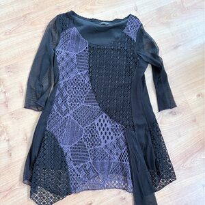 Black Lace and Mesh Long-Sleeve Top
